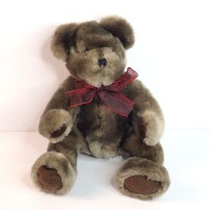 BURTON + BURTON Teddy Bear Plush Stuffed Animal Toy With Burgundy Bow 13”